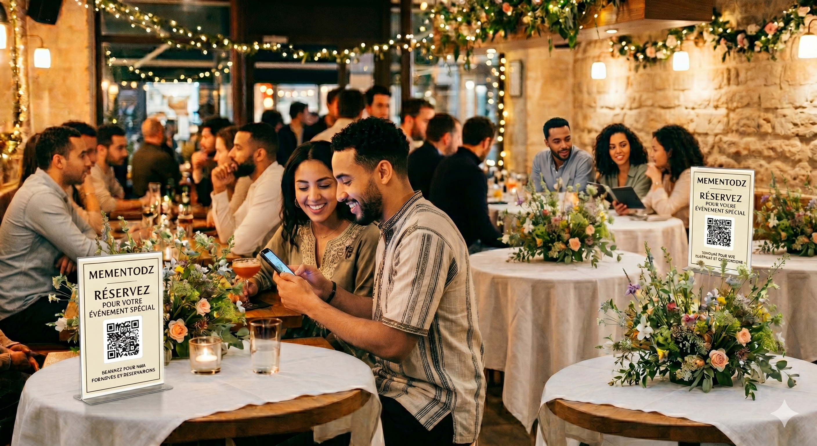 QR code disposé sur les tables lors d'un événement